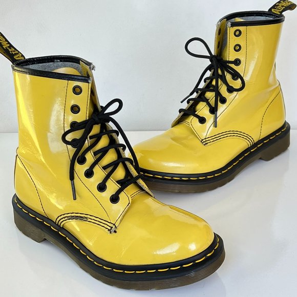 Dr. Martens Shoes - DR MARTENS 1460 Yellow Patent Leather Combat Boots